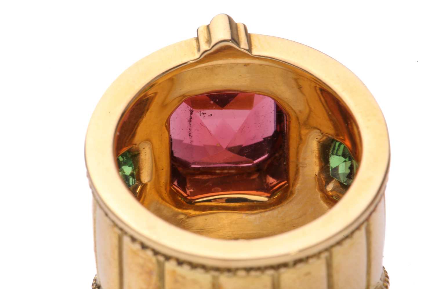 Theo Fennell - a gem-set 'Bombé' tapered templar ring in 18ct yellow gold, featuring an octagonal - Image 7 of 8