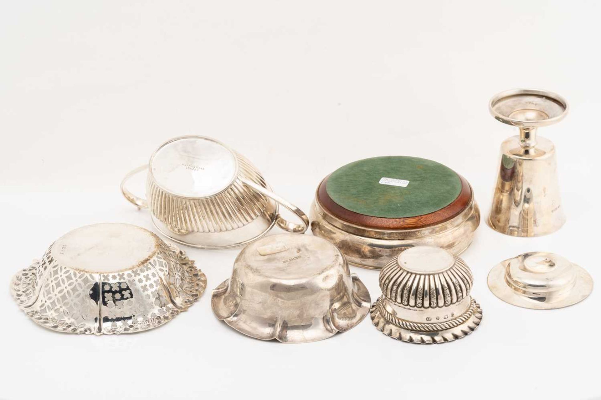 A collection of silver; including a two-handed sugar bowl with half reeded decoration, Sheffield - Image 2 of 8