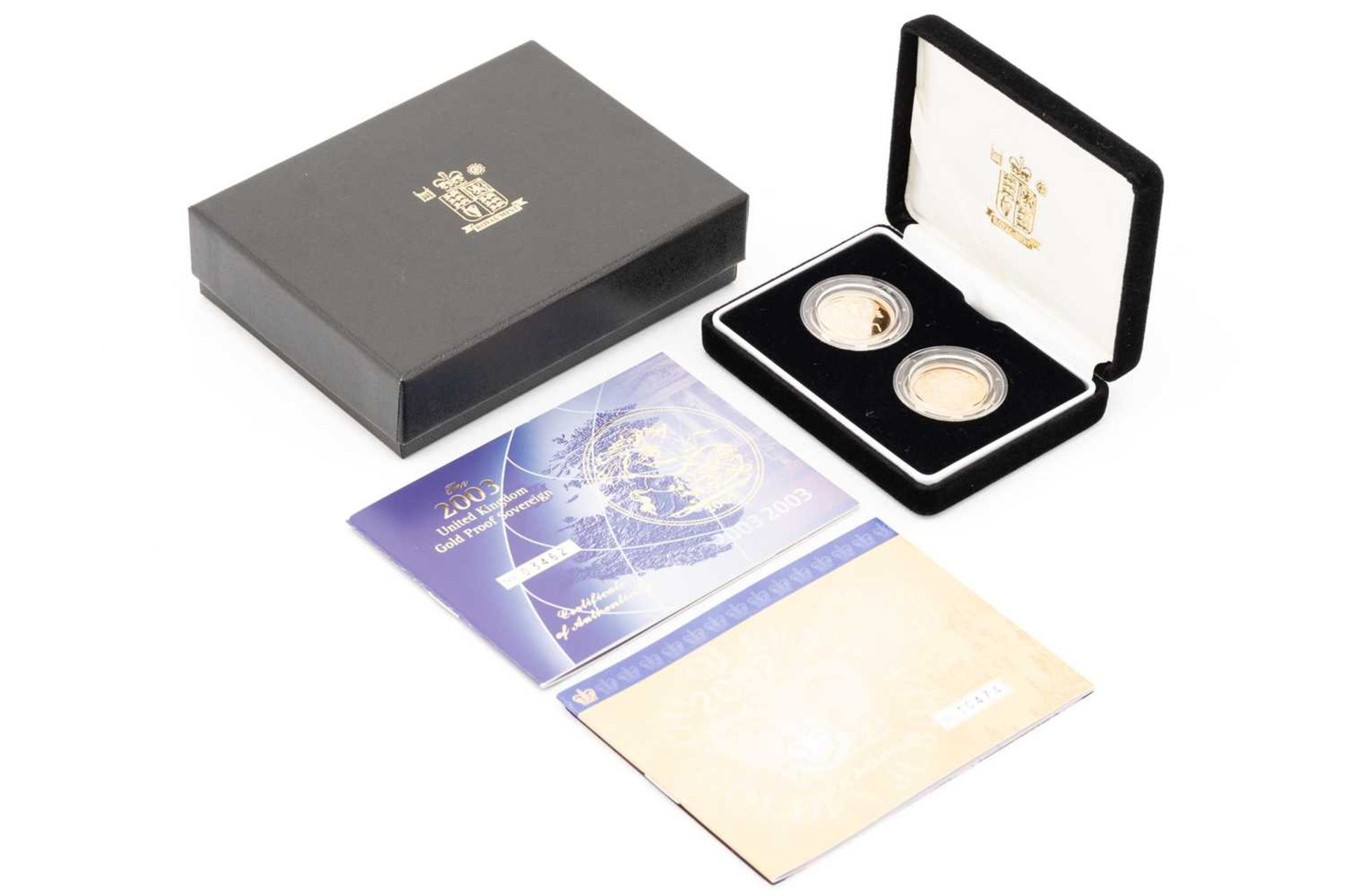 A 2002 United Kingdom gold proof two sovereign set; comprising two sovereigns dated 2002 and 2003.