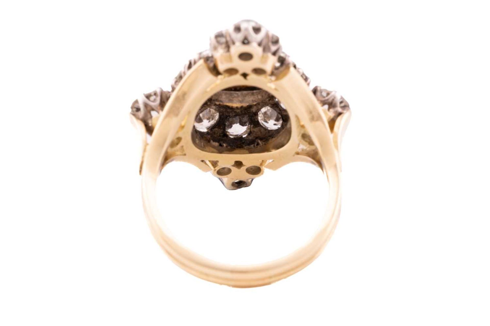 A diamond and pearl cocktail ring, the lozenge panel centred with an off-round pearl of 8.0 mm - Image 6 of 6