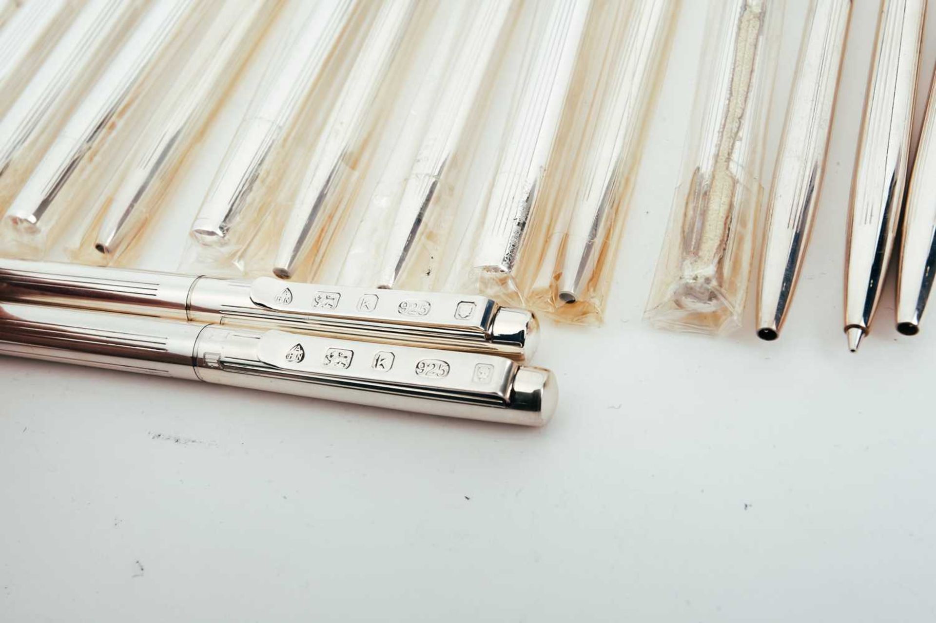 A collection of thirteen silver fountain pens, seven ballpoint pens and a pencil, London - Image 3 of 3