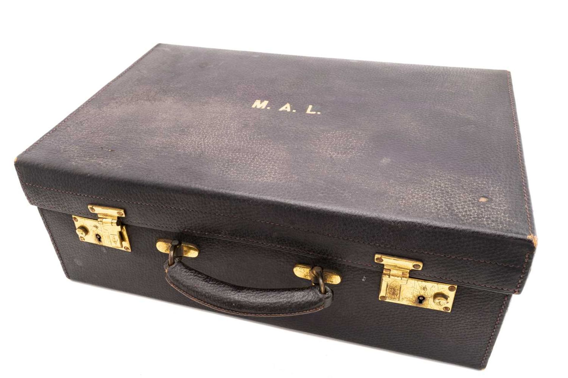 A lady's black leather dressing case containing silver topped or mounted appointments, London 1924 - Image 5 of 5