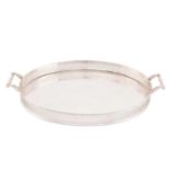 A 20th century silver tray, London 1974, by A Haviland-Nye, of oval for with a pierced gallery and