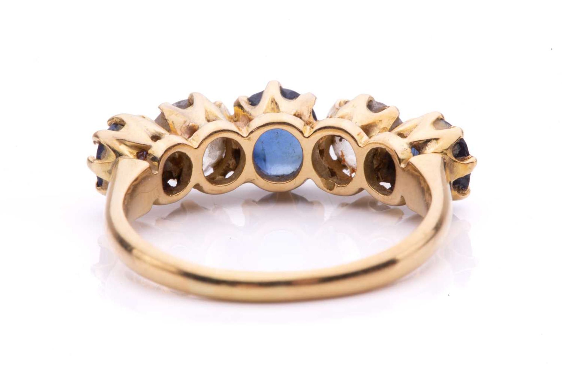 A five-stone diamond and sapphire half-hoop ring, with graduated faceted sapphires in coronet - Image 4 of 5