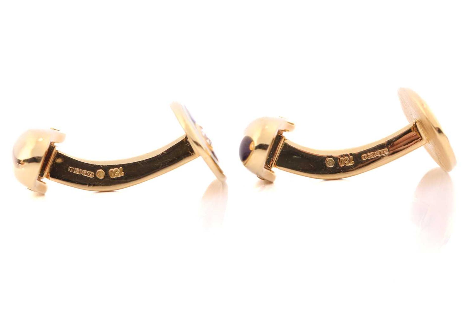 Fabergé - A pair of contemporary enamel cufflinks in 18ct yellow gold, each consisting of an oval - Image 5 of 9