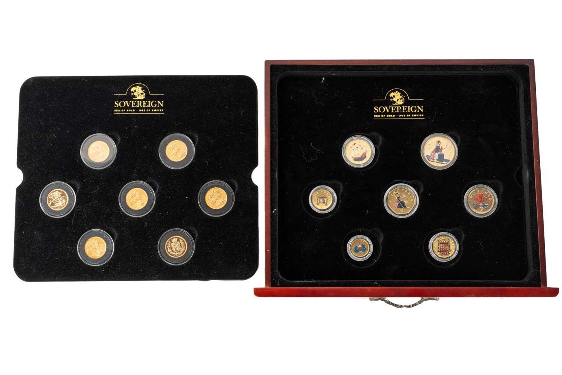 A collection of seven gold sovereigns and a collection of gilt nickel coins, comprising; a Victorian - Image 2 of 4