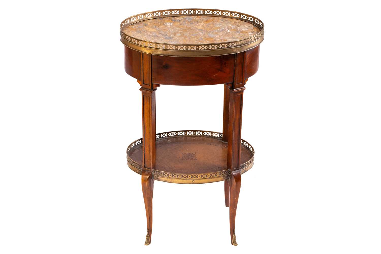A French Napoleon III style mahogany oval table en chiffonier with marble top, 20th century, with - Image 4 of 10