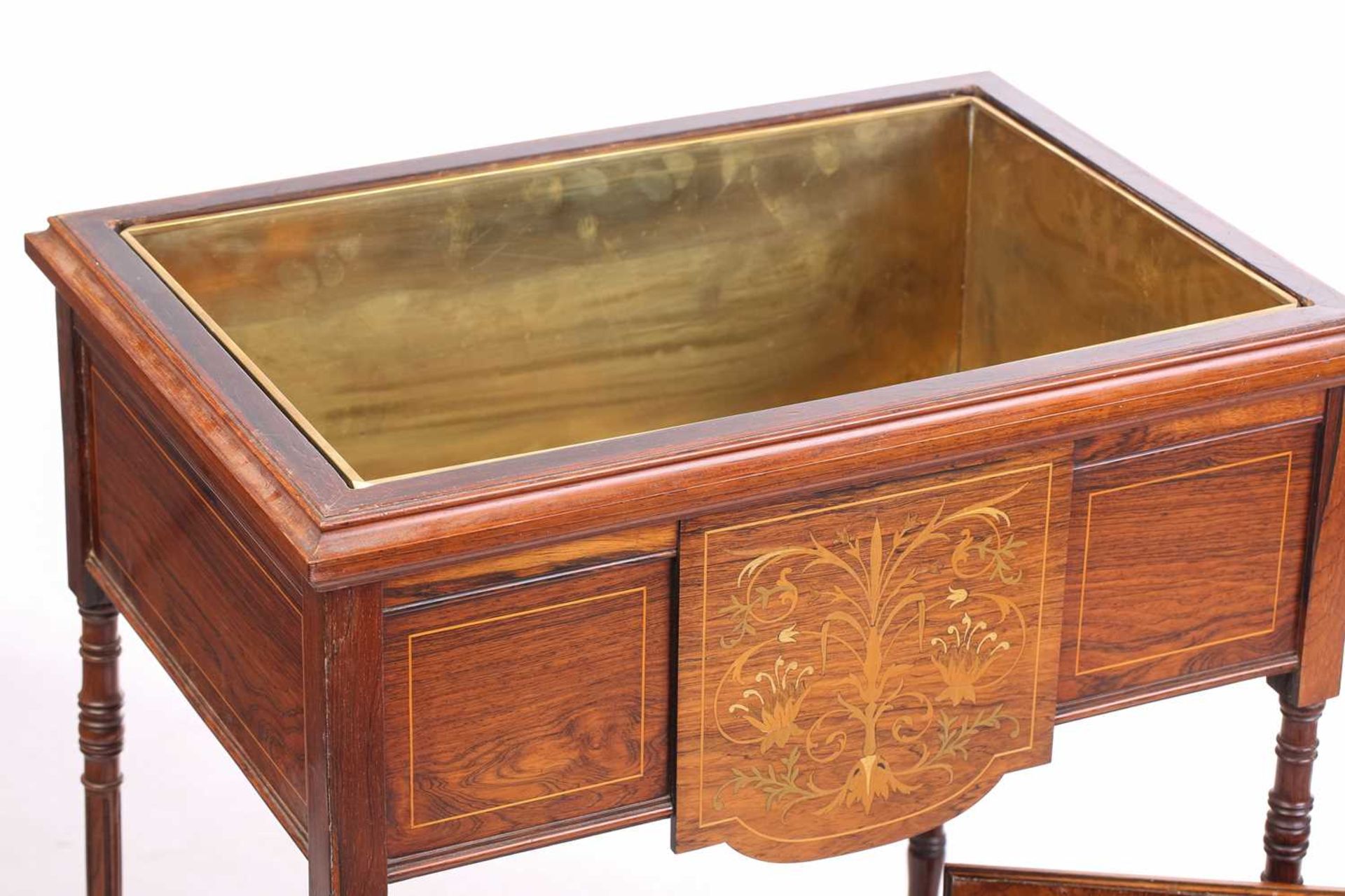 A pair of Edwardian rectangular figured rosewood jardiniere/ wine cooler tables, possibly by Edwards - Image 5 of 16