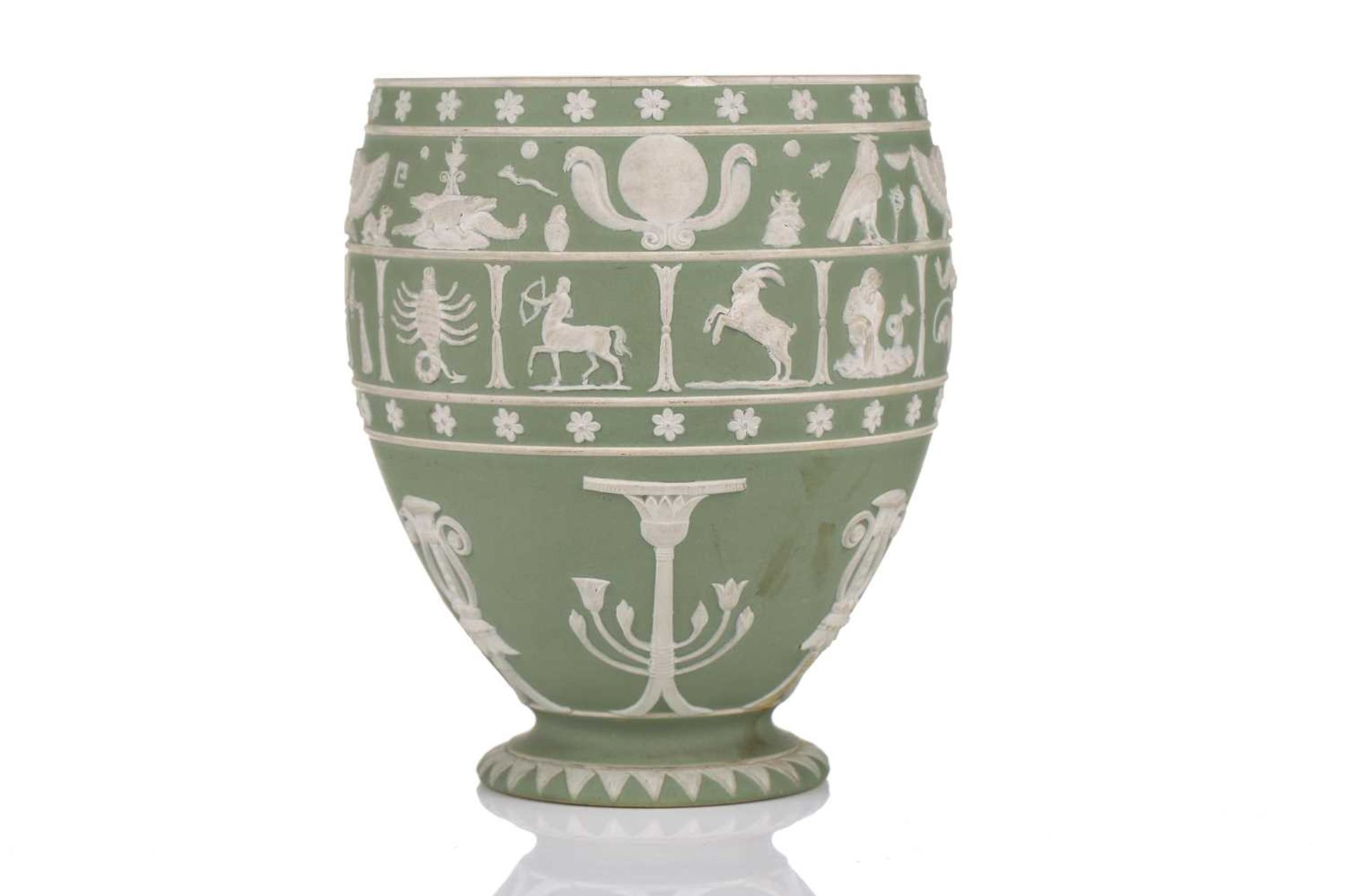 A 19th-century Wedgwood sage green Jasper dip canopic jar, (lacking original cover), modelled with - Image 3 of 13