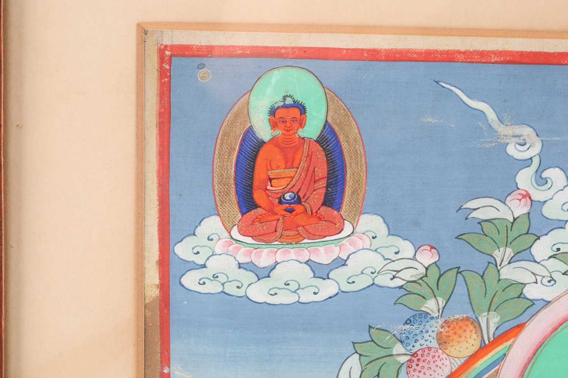 A 19th century Tibetan Buddhist Thangka, 35 cm x 28 cm glazed in an oak frame, together with a - Image 12 of 12