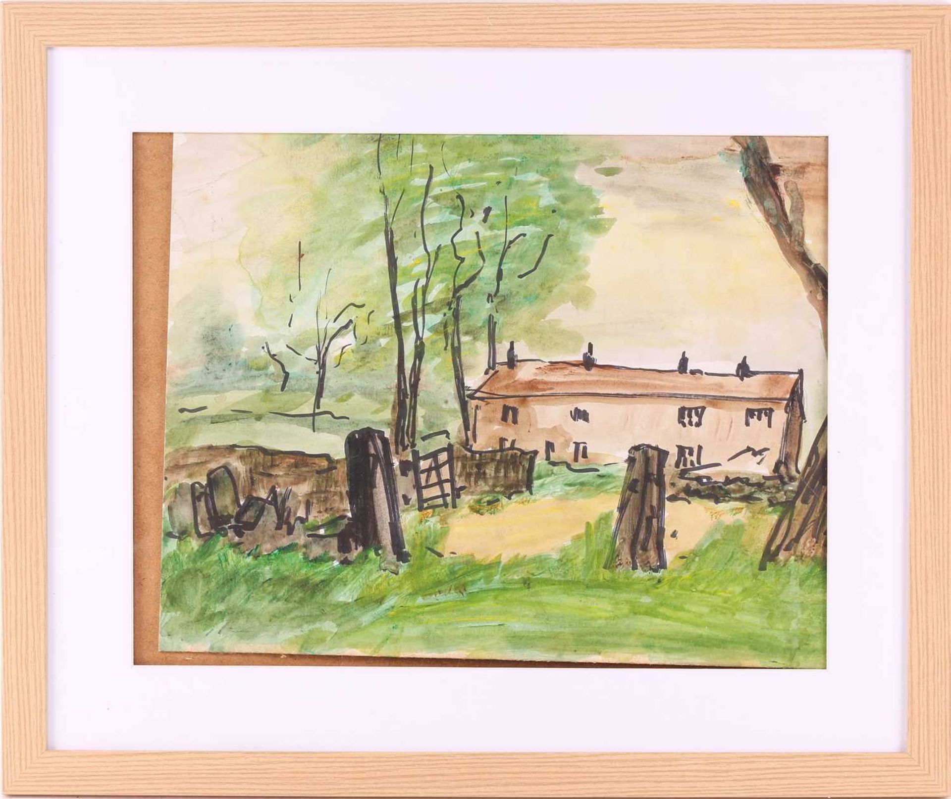 George Cunningham (1924 - 1996), Farmhouse and gate, unsigned, watercolour and pen on board, 34 x 44 - Image 3 of 19