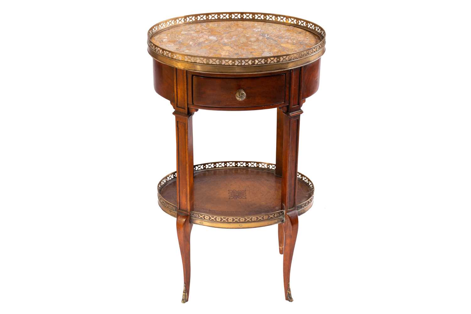 A French Napoleon III style mahogany oval table en chiffonier with marble top, 20th century, with - Image 2 of 10