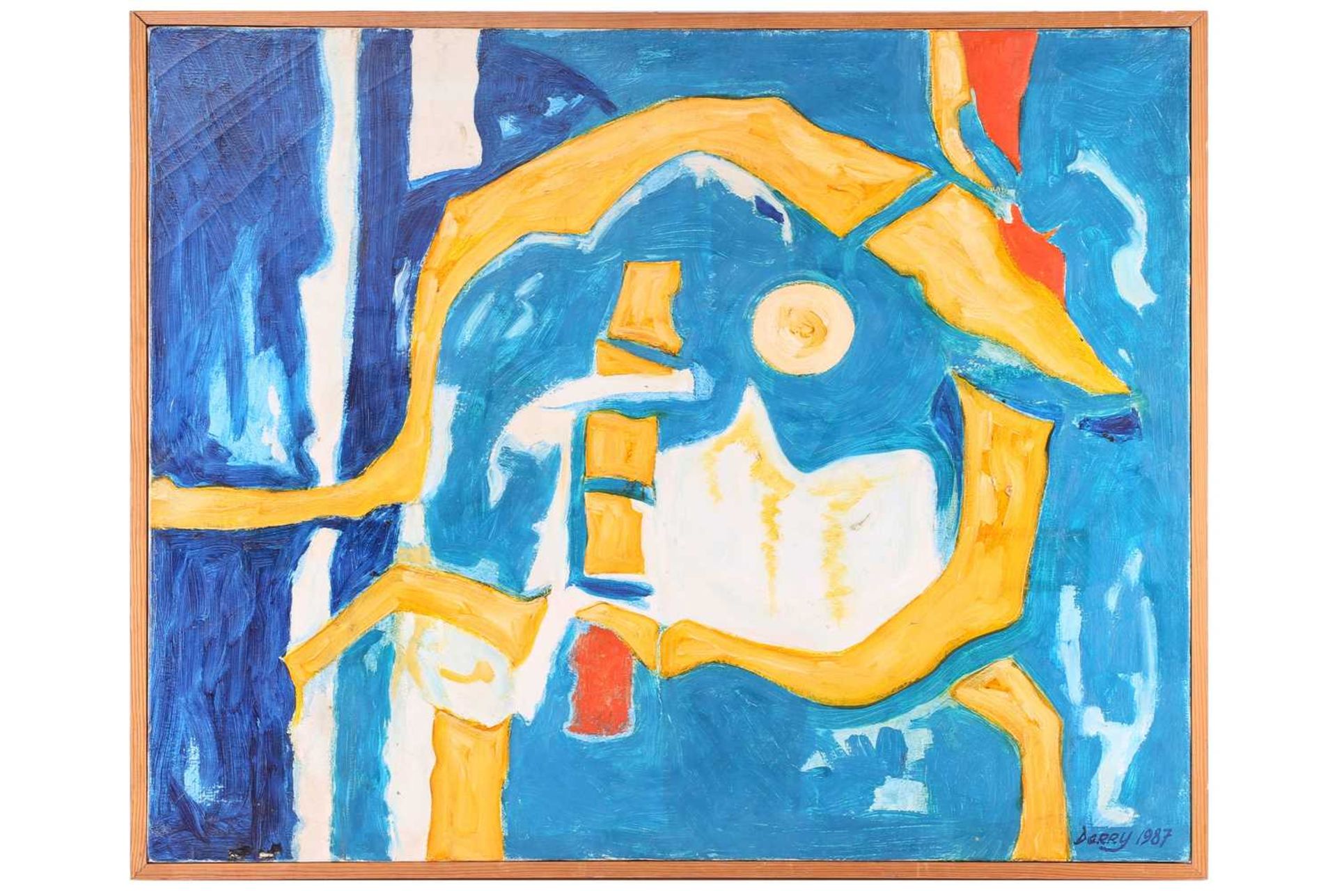 Art Derry (1930-1992) Trinidadian British, Abstract in blue and yellow, signed and dated 1987, oil - Image 2 of 12