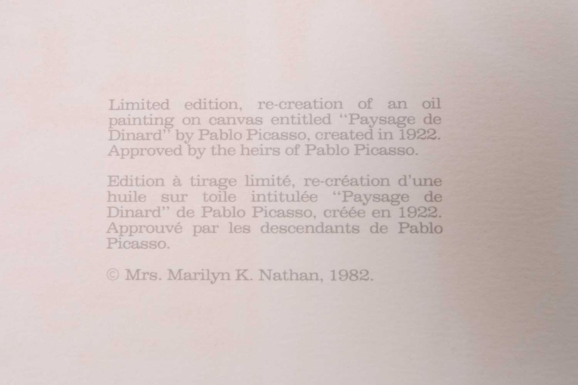 After Pablo Picasso (1881 - 1973) 'Paysage de Dinard', Picasso Estate Collection limited edition - Bild 2 aus 5