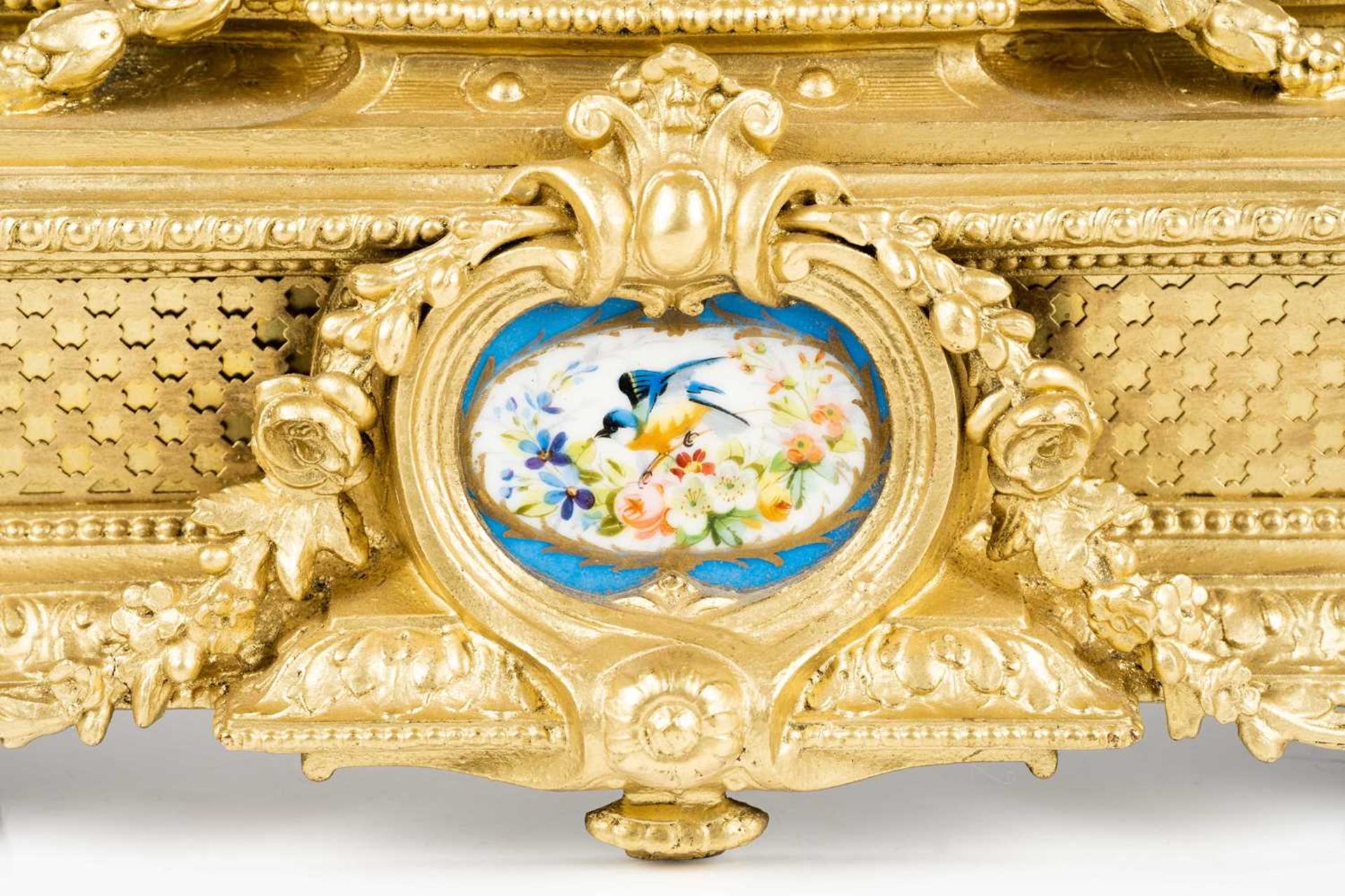 A Louis XVI-style 8-day gilt metal mantle clock, late 19th century, the architectural case set - Image 3 of 15