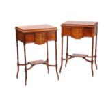 A pair of Edwardian rectangular figured rosewood jardiniere/ wine cooler tables, possibly by Edwards