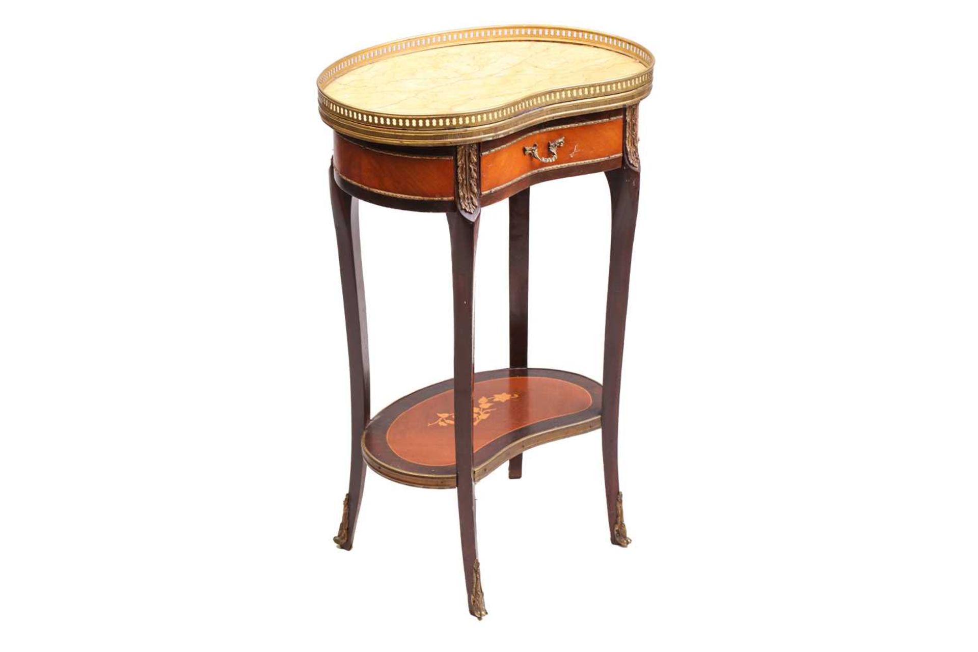 A Louis XV style marble topped kidney shaped mahogany side table, late 20th century, with pierced - Image 2 of 8