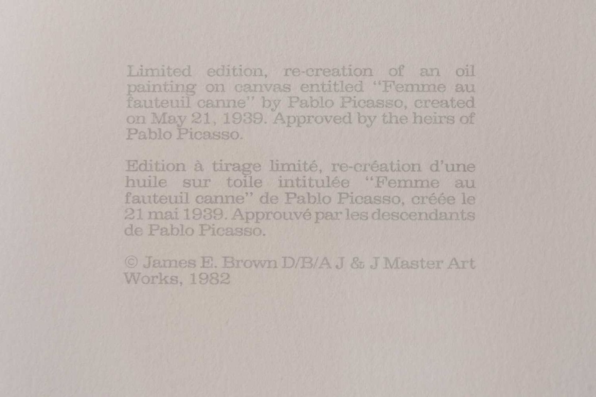After Pablo Picasso (1881 - 1973) 'Femme au Fauteuil Canne', Picasso Estate Collection limited - Bild 2 aus 5