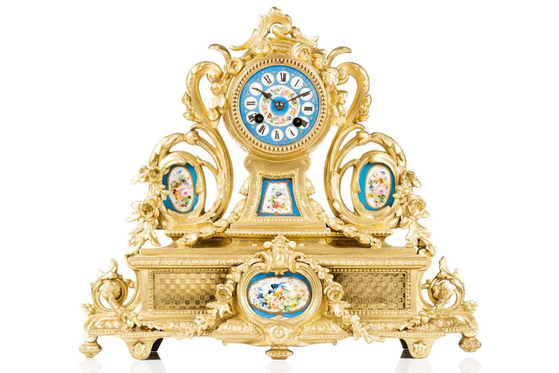 A Louis XVI-style 8-day gilt metal mantle clock, late 19th century, the architectural case set