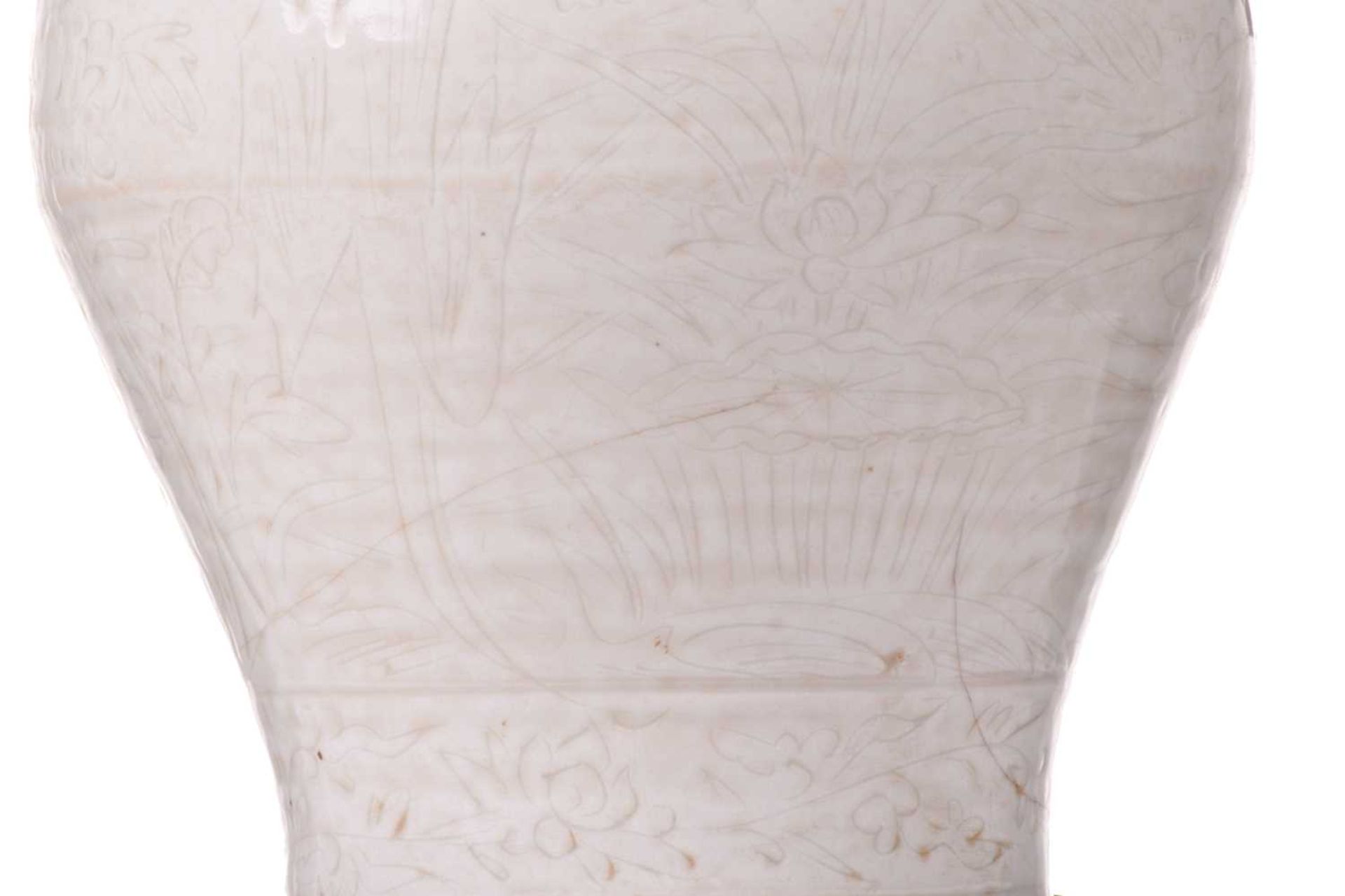 A Chinese celadon inverted baluster vase, with four loop handles to the shoulder and floral - Image 5 of 23
