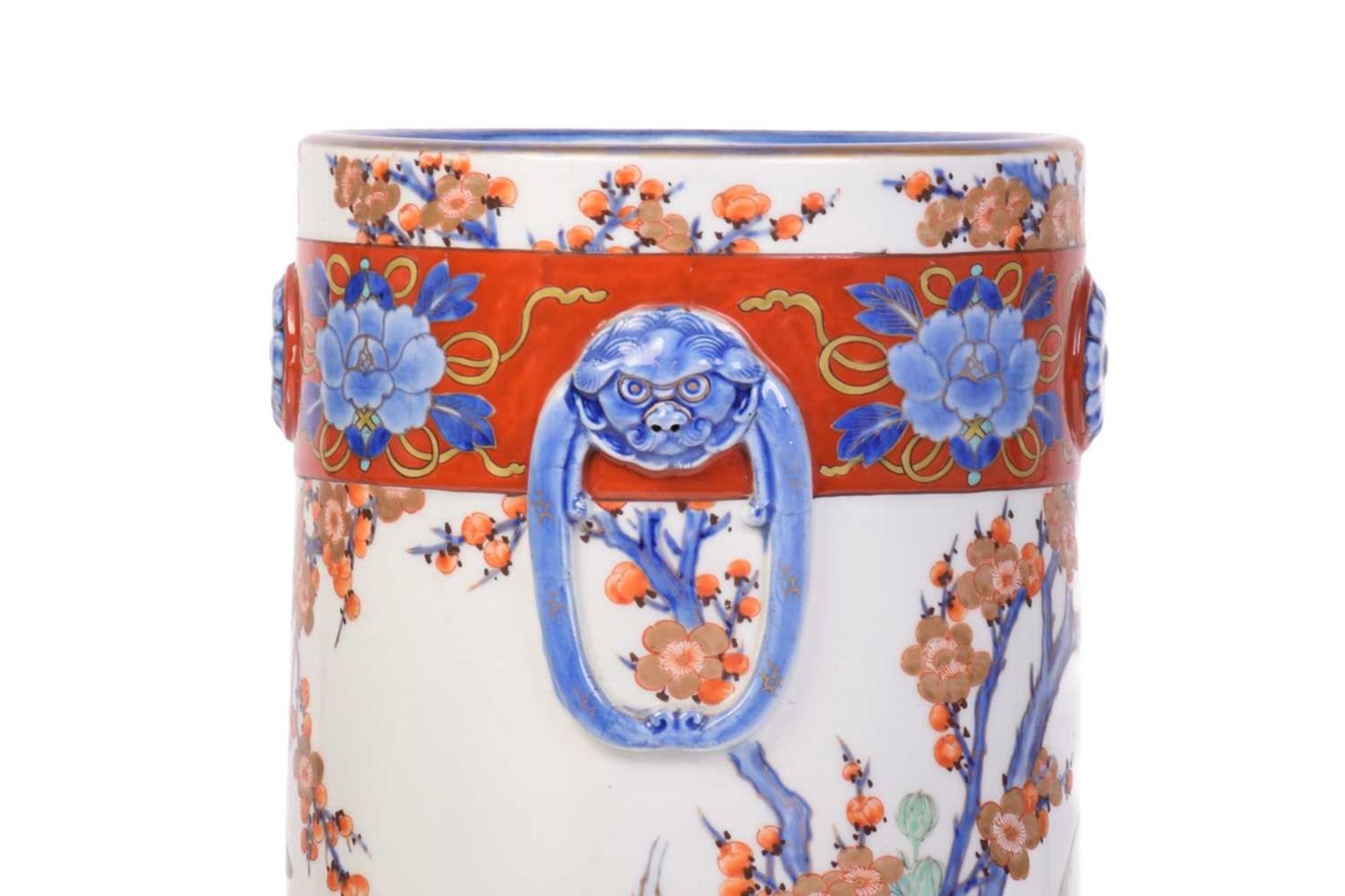 A large Japanese Fukagawa cylindrical porcelain stick stand, Meiji, late 19th century, painted - Image 5 of 16