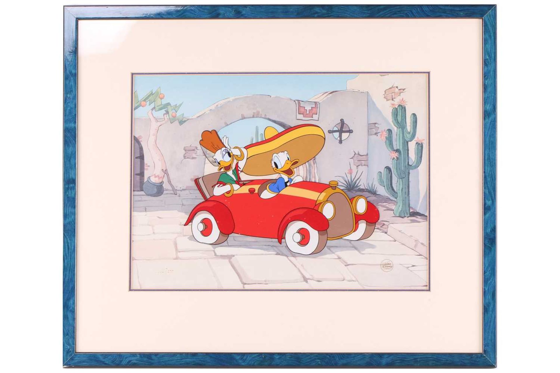 A hand-painted Xerographic character cel from the 1937 Disney cartoon 'Don Donald', from a limited