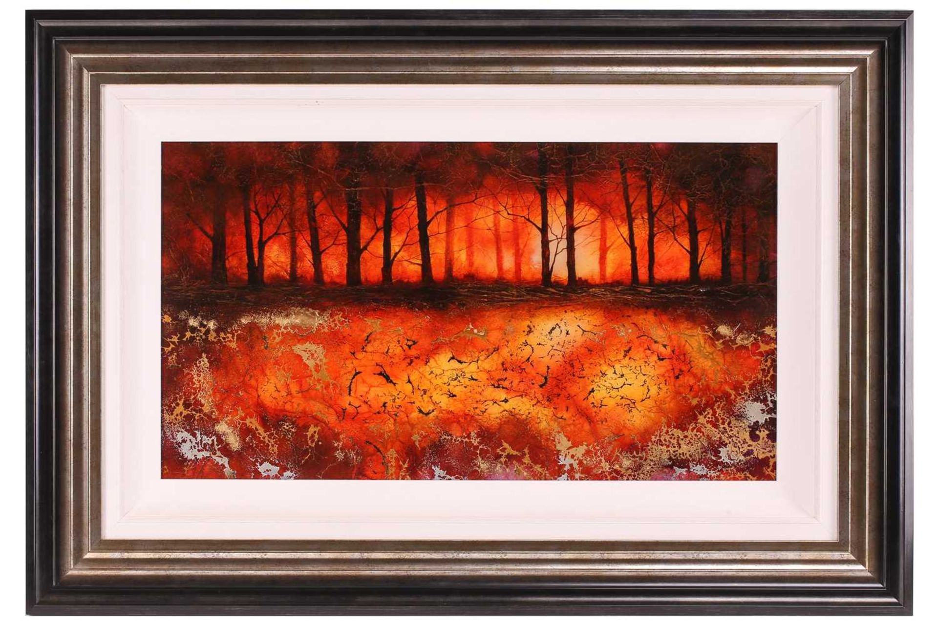 Kerry Darlington (b.1974), a forest landscape, mixed media and resin on board, signed to bottom