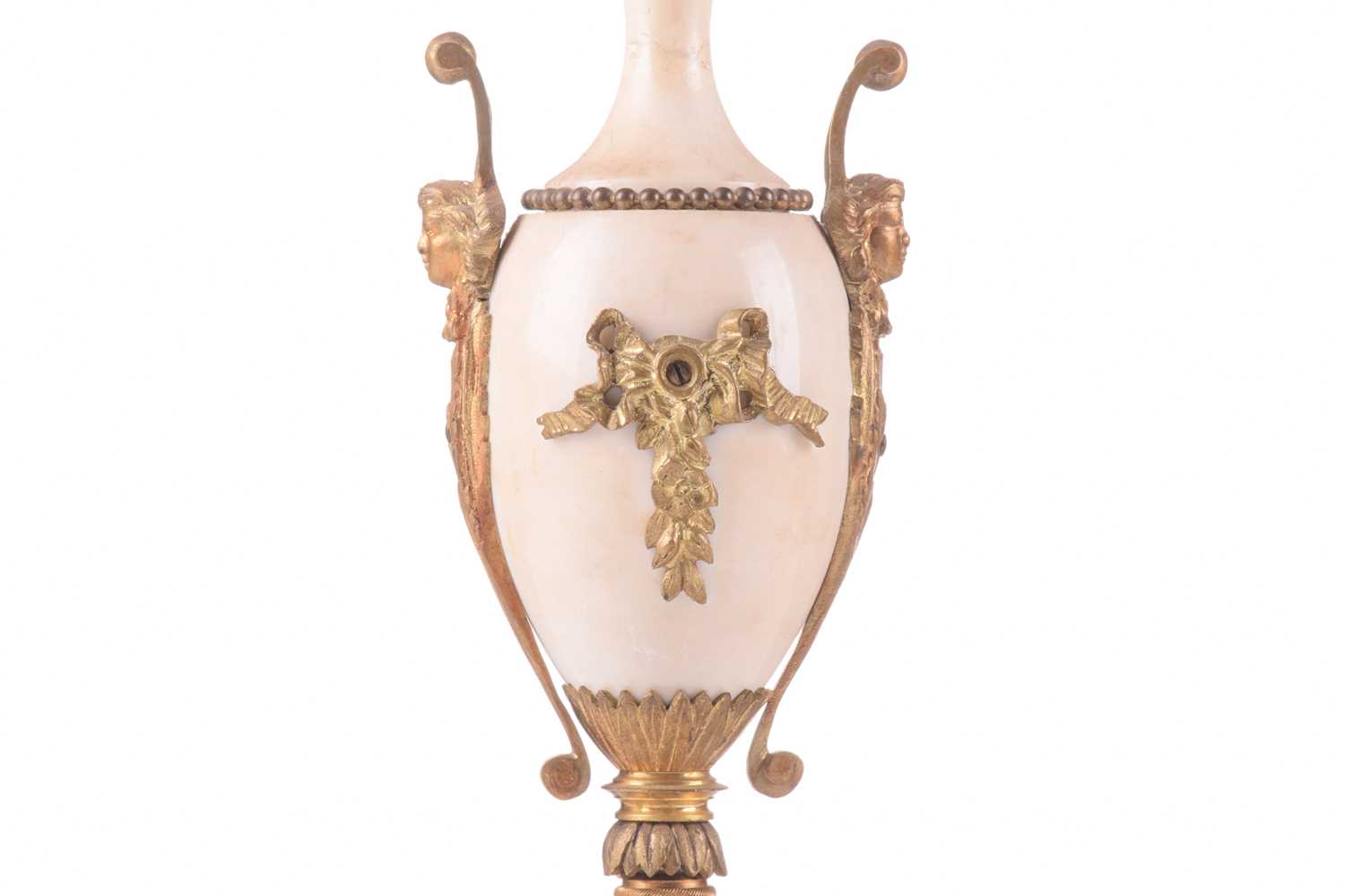 A pair of ormolu and white marble three-sconce candelabras, late 19th century, each with three - Image 6 of 11