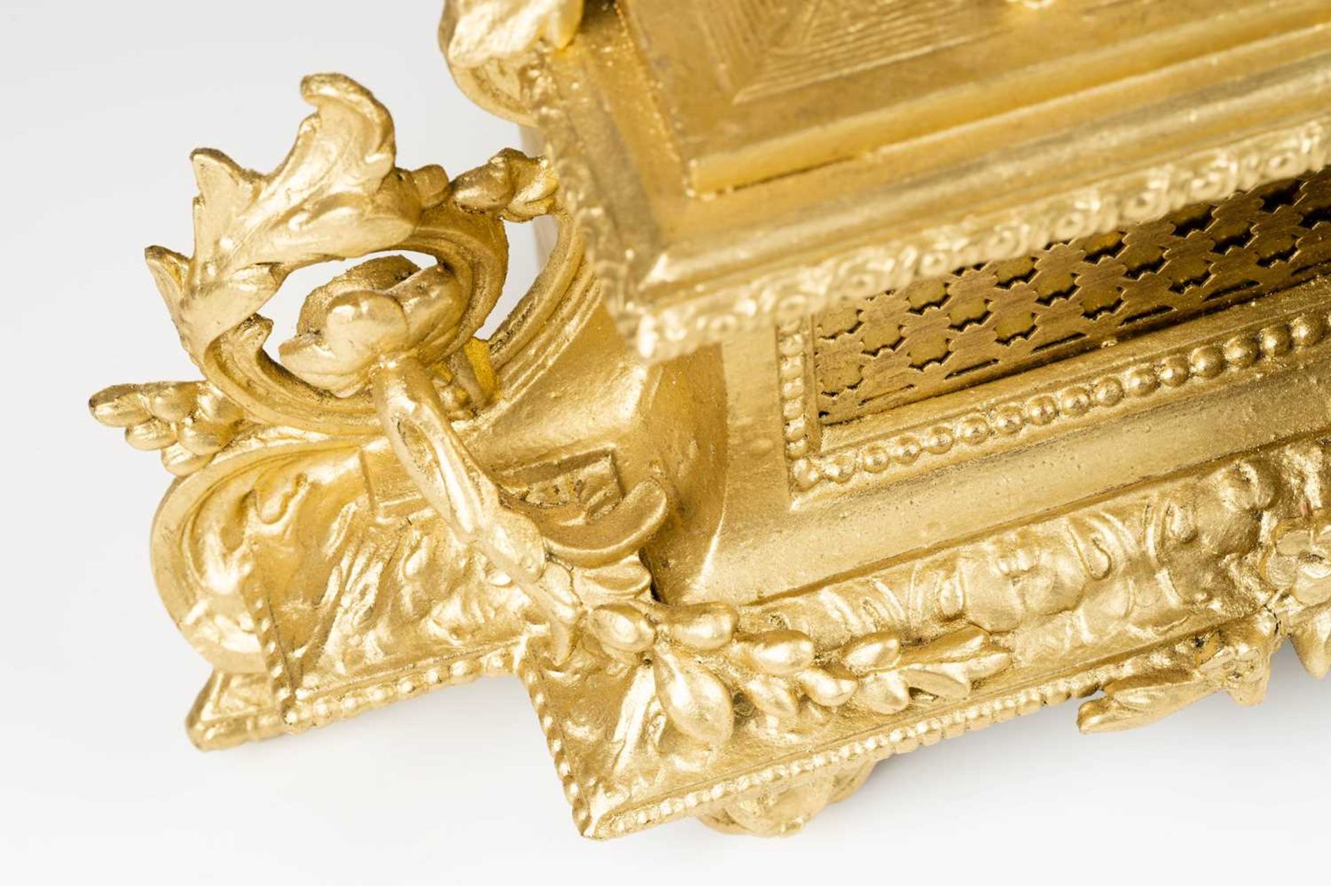 A Louis XVI-style 8-day gilt metal mantle clock, late 19th century, the architectural case set - Image 7 of 15