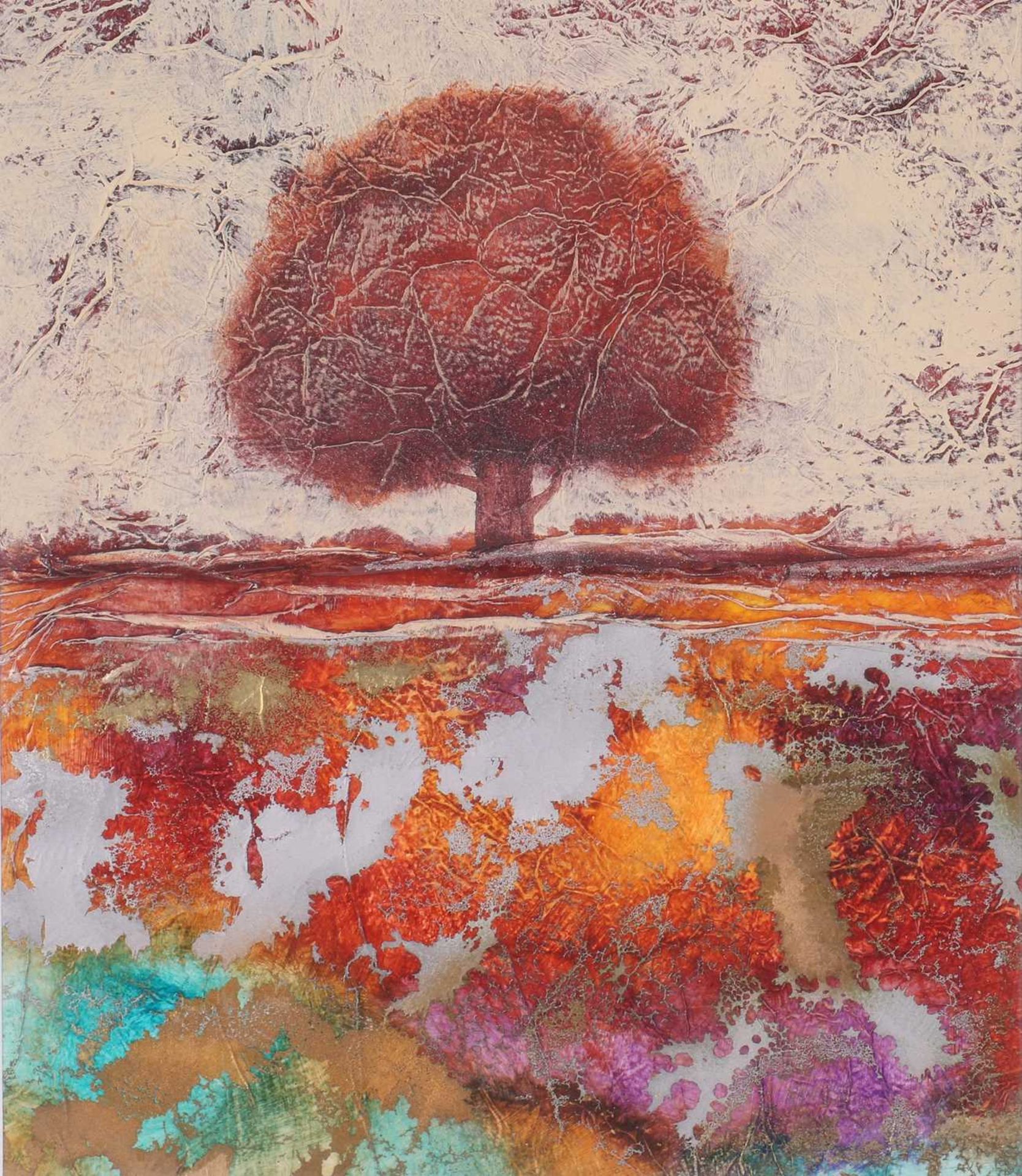 Kerry Darlington (b.1974), a large tryptych, trees, mixed media on board, signed to right-hand - Image 3 of 13