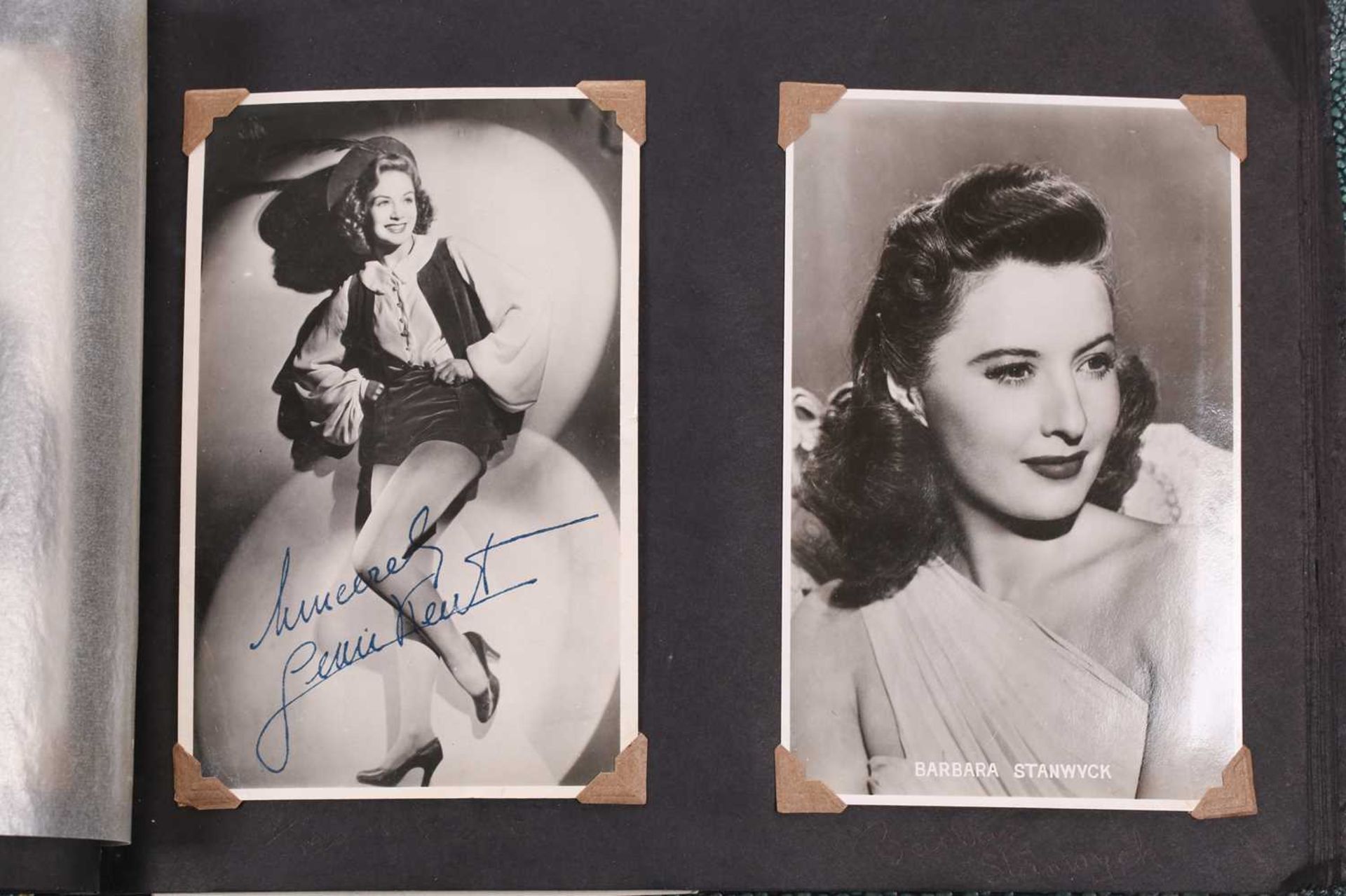 A mid 20th century album of portrait postcards, entertainment figures, some with facsimile - Image 49 of 52