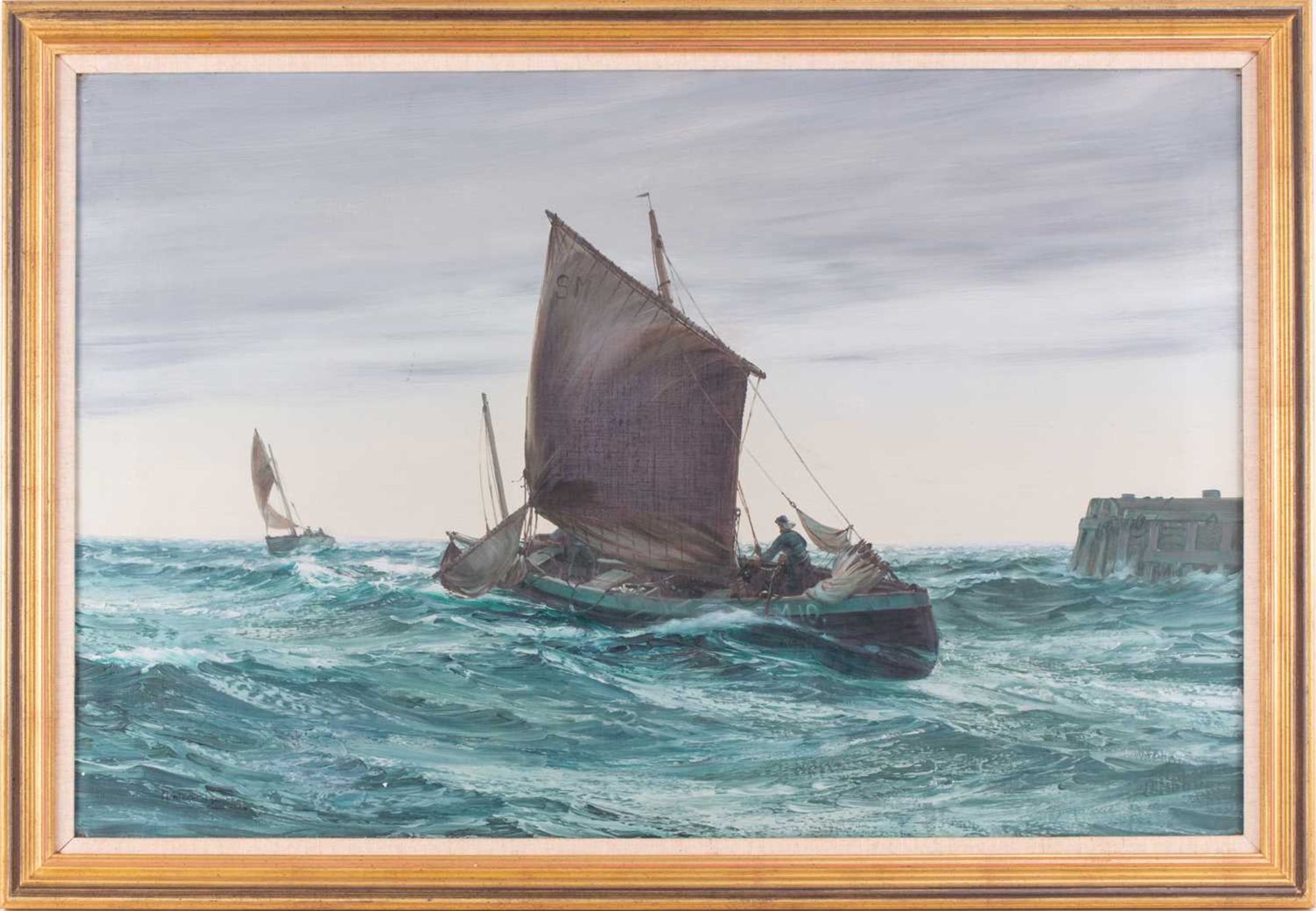 Montague Dawson (1890-1973) British, 'Bringing Home the Catch', oil on canvas in a gilt frame, - Image 3 of 14