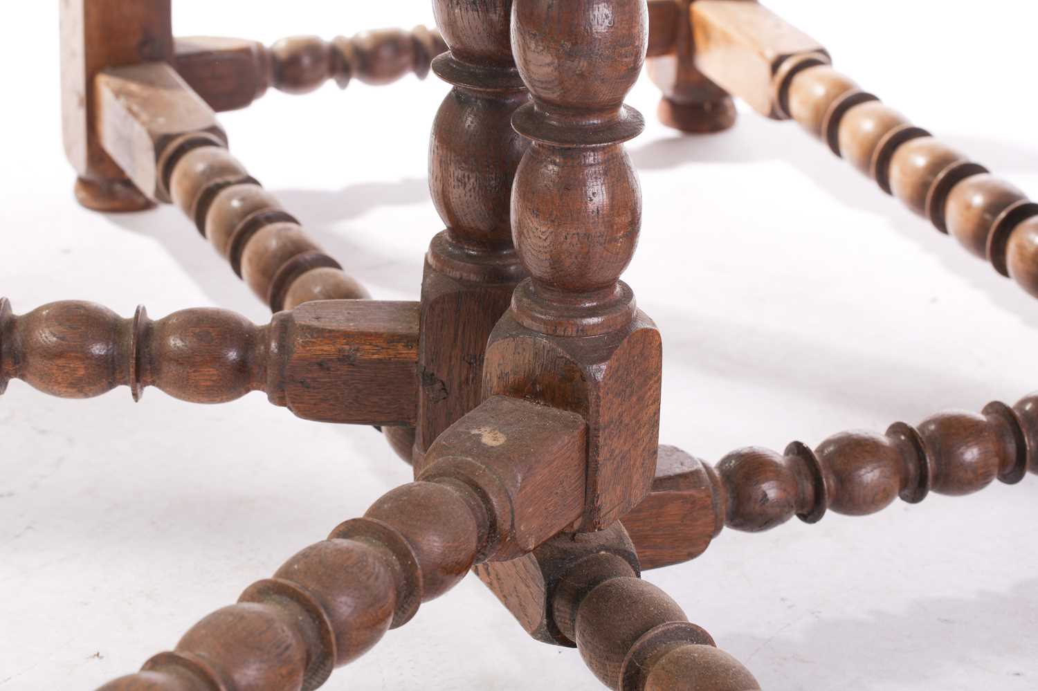 A late 17th-century style oval oak double gateleg table, 20th century with bobbin and blade turned - Image 7 of 8