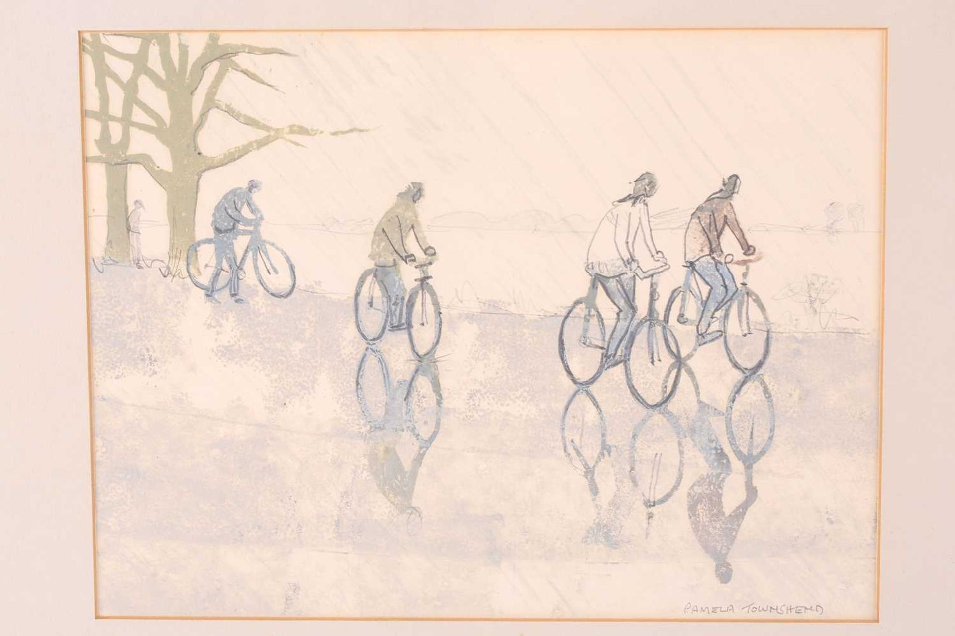 Pamela Townsend (b.1920), Bicycles on a rail outside Kings College, Cambridge & Cycling in the Rain, - Image 9 of 11