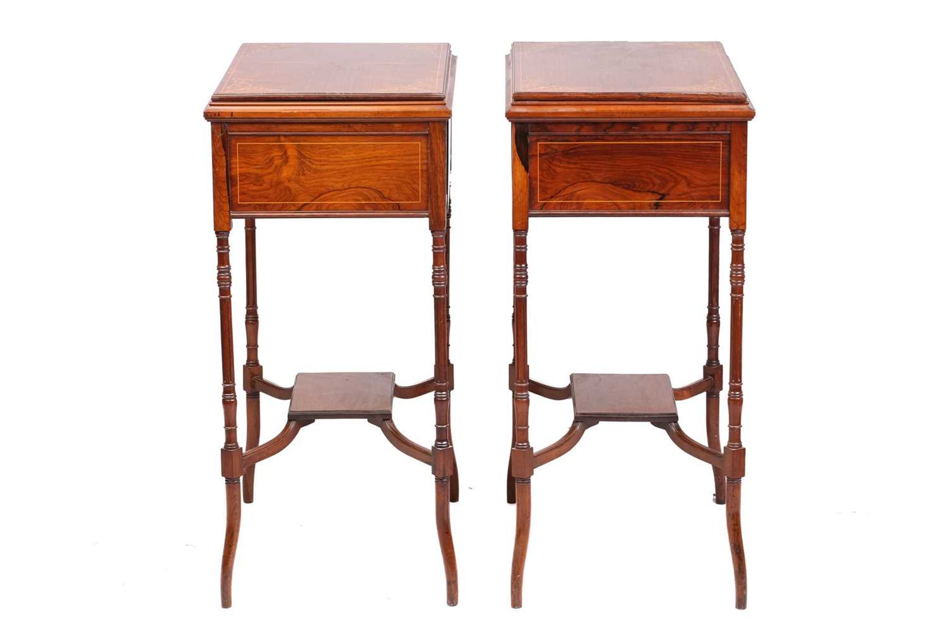 A pair of Edwardian rectangular figured rosewood jardiniere/ wine cooler tables, possibly by Edwards - Image 6 of 16