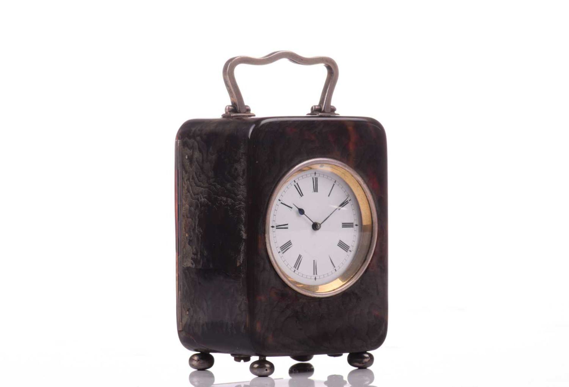 An Edwardian silver-mounted tortoiseshell travel timepiece, London 1907 by William Comyns, the plain - Image 3 of 8