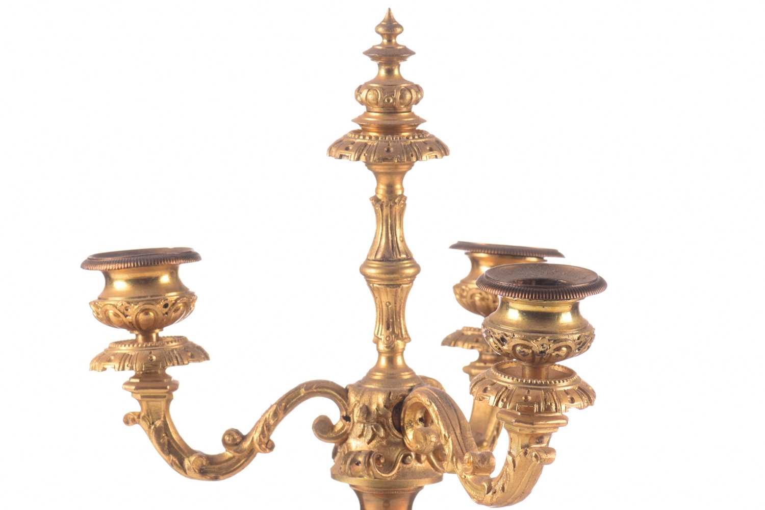 A pair of ormolu and white marble three-sconce candelabras, late 19th century, each with three - Image 9 of 11