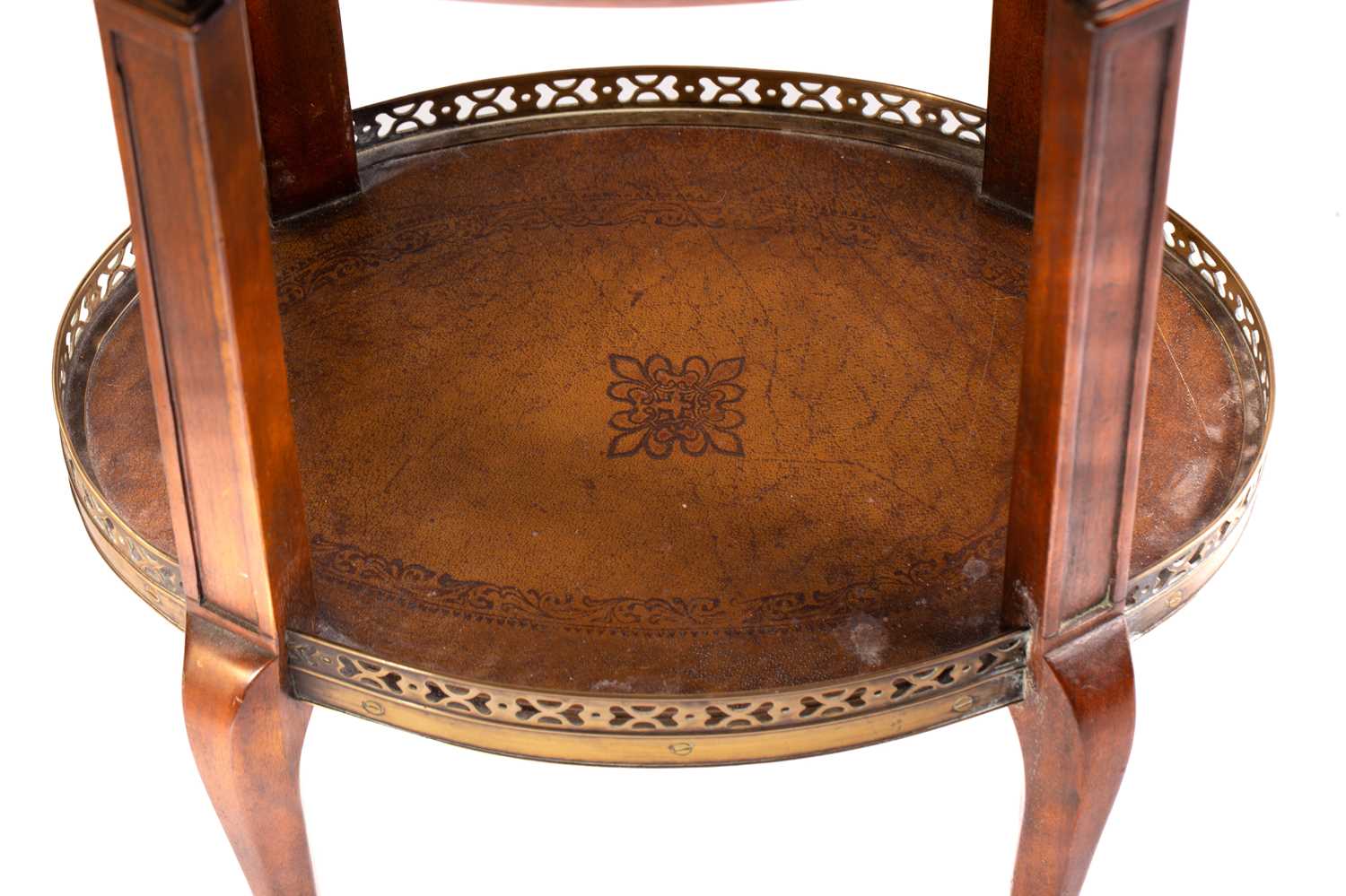 A French Napoleon III style mahogany oval table en chiffonier with marble top, 20th century, with - Image 9 of 10