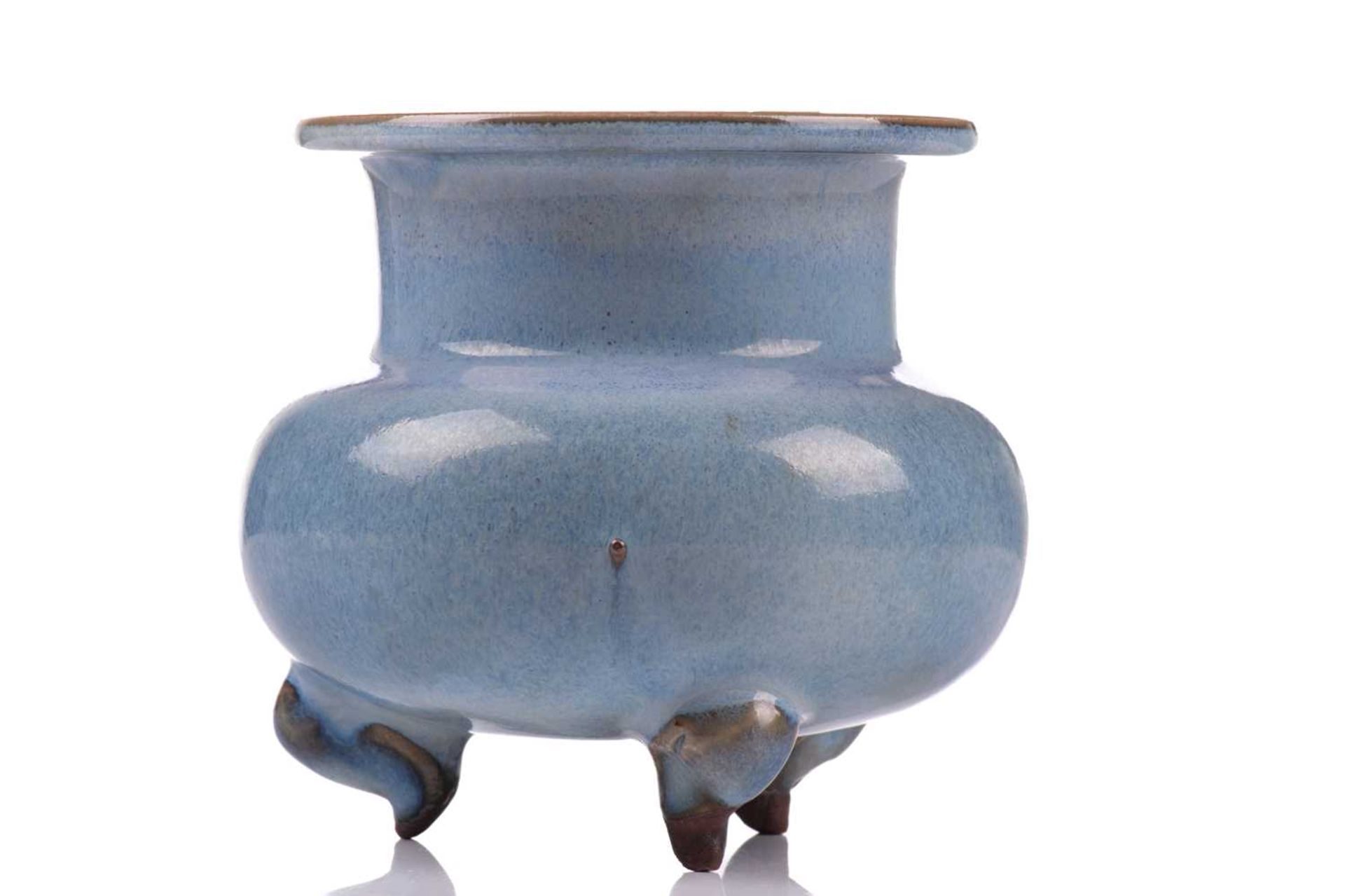 A Chinese Jun style censer, with flattened everted rim above a baluster body, supported on three - Bild 4 aus 11