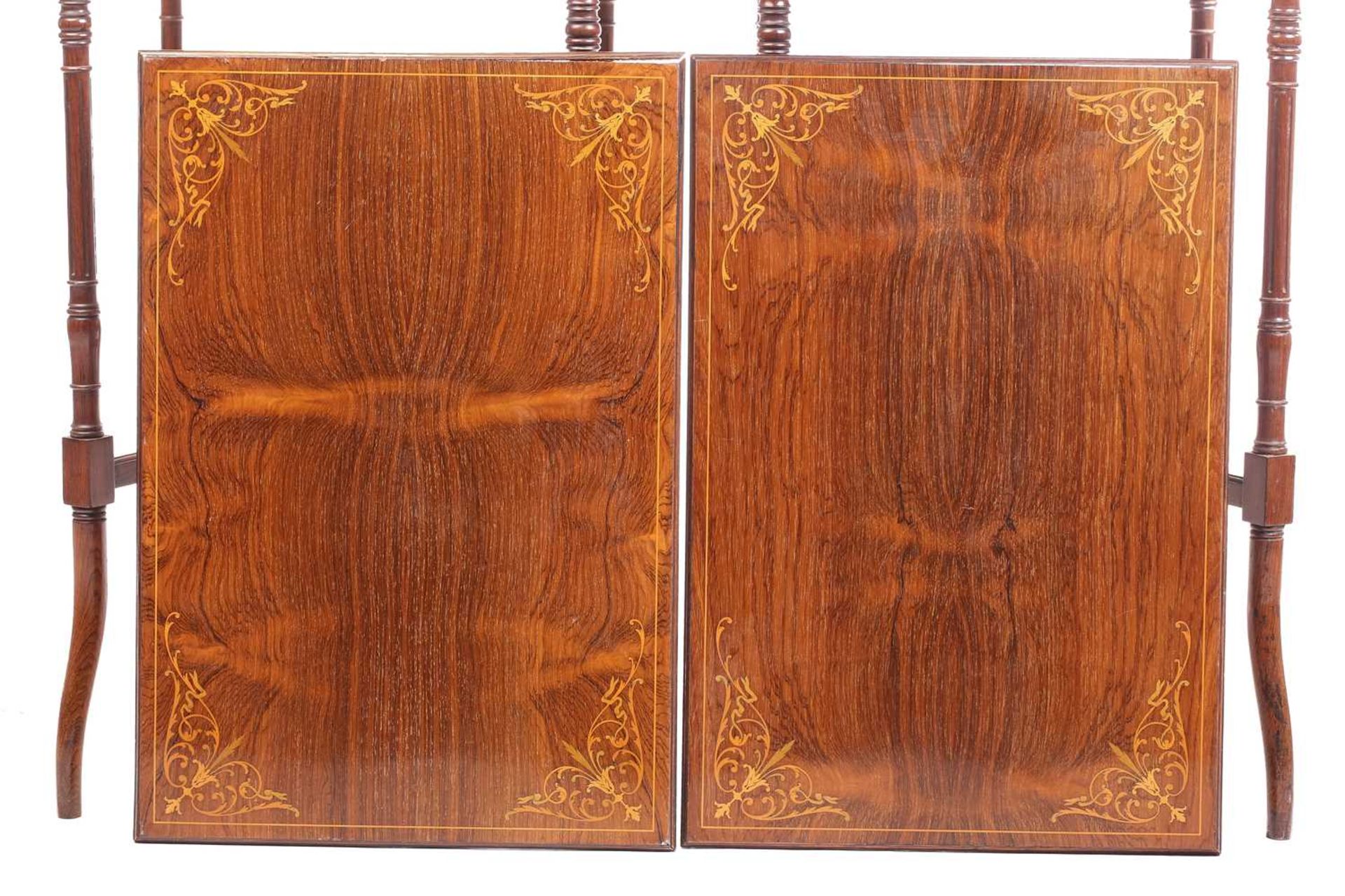 A pair of Edwardian rectangular figured rosewood jardiniere/ wine cooler tables, possibly by Edwards - Image 9 of 16