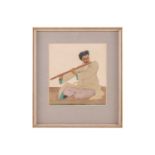 Elizabeth Keith (1887 - 1956), ' The Flautist', engraving and aquatint, 23 cm x 21 cm framed and