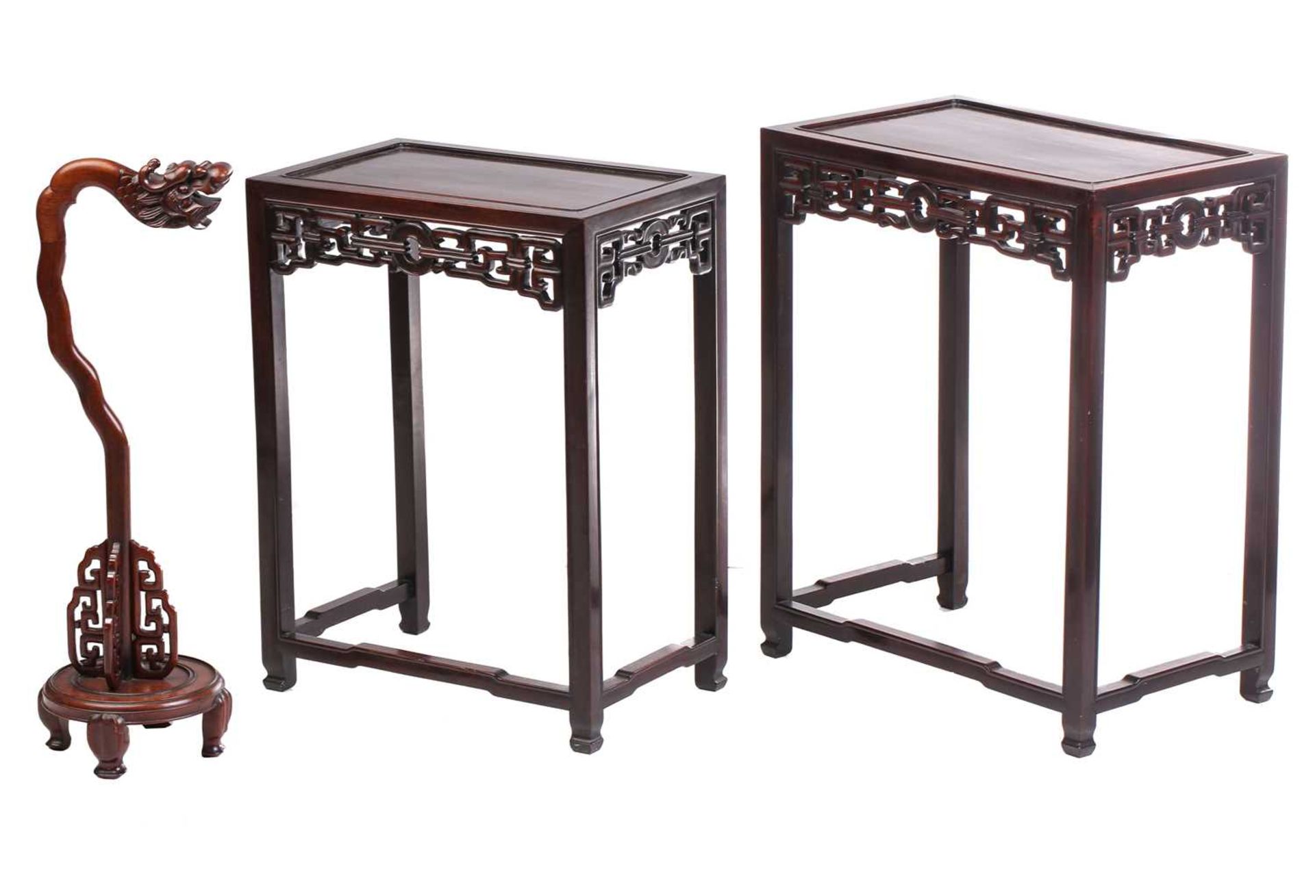 A nest of two Chinese Hongmu tables, early 20th century,of rectangular form with sunken top, with