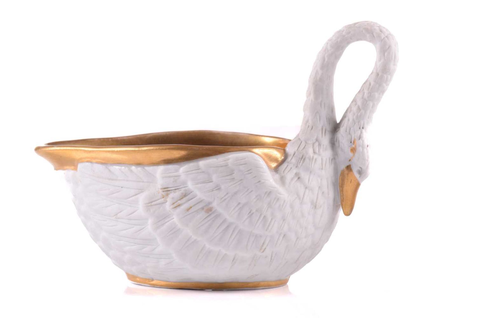 A Vienna bisque porcelain swan sauce boat early 20th century, with a gilded interior, based on an - Bild 2 aus 21