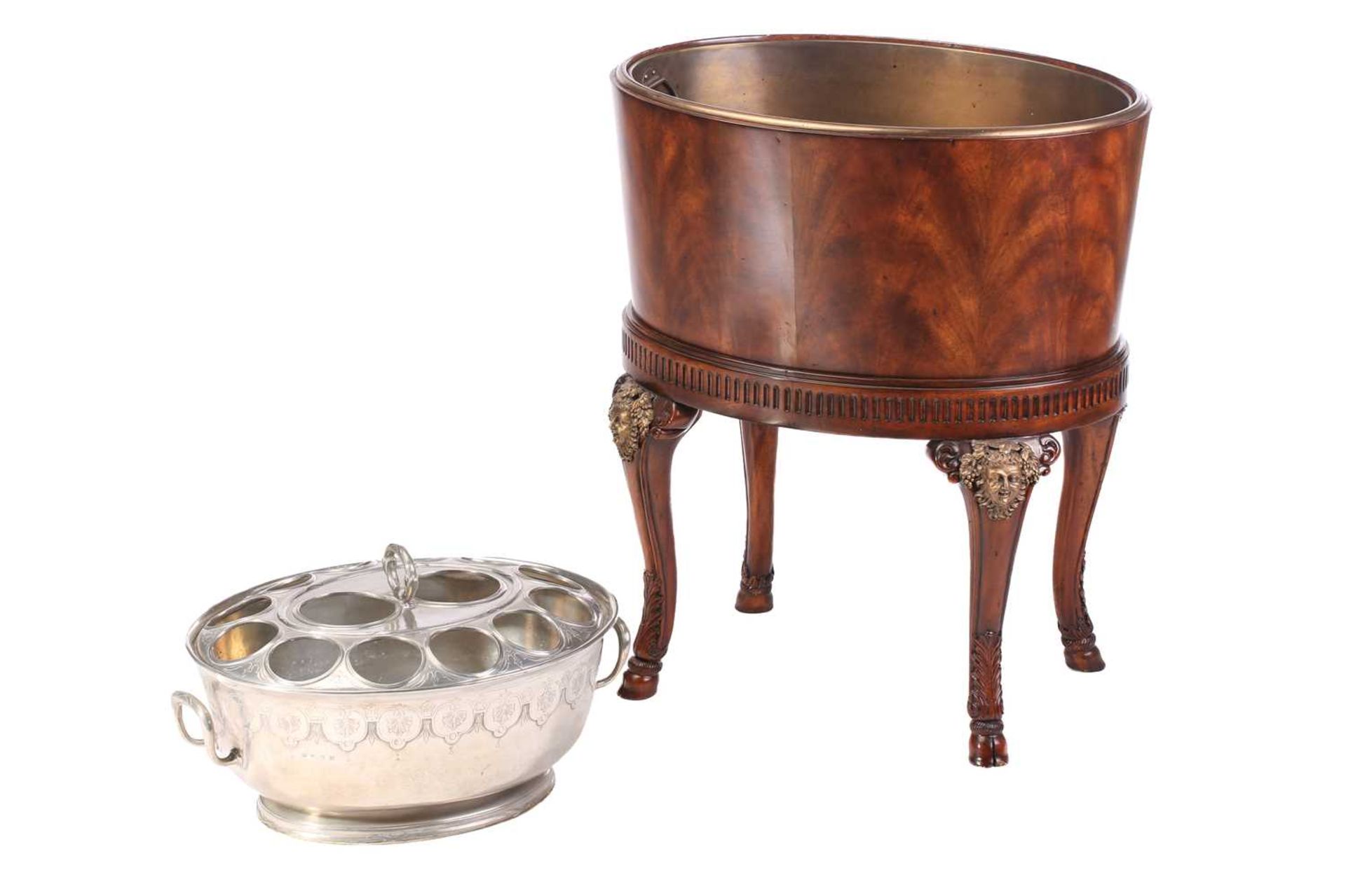 A Theodore Alexander "Rep-Li-Ca" craftsman-made oval mahogany Bachanailian cellarette on stand, 20th - Image 2 of 15