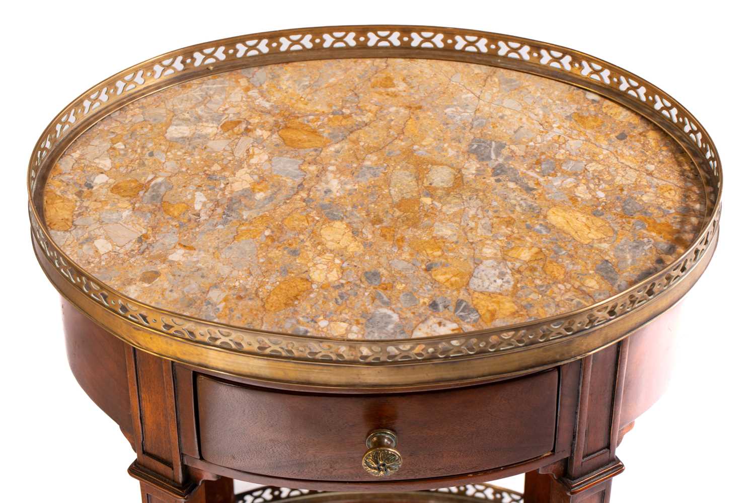 A French Napoleon III style mahogany oval table en chiffonier with marble top, 20th century, with - Image 6 of 10