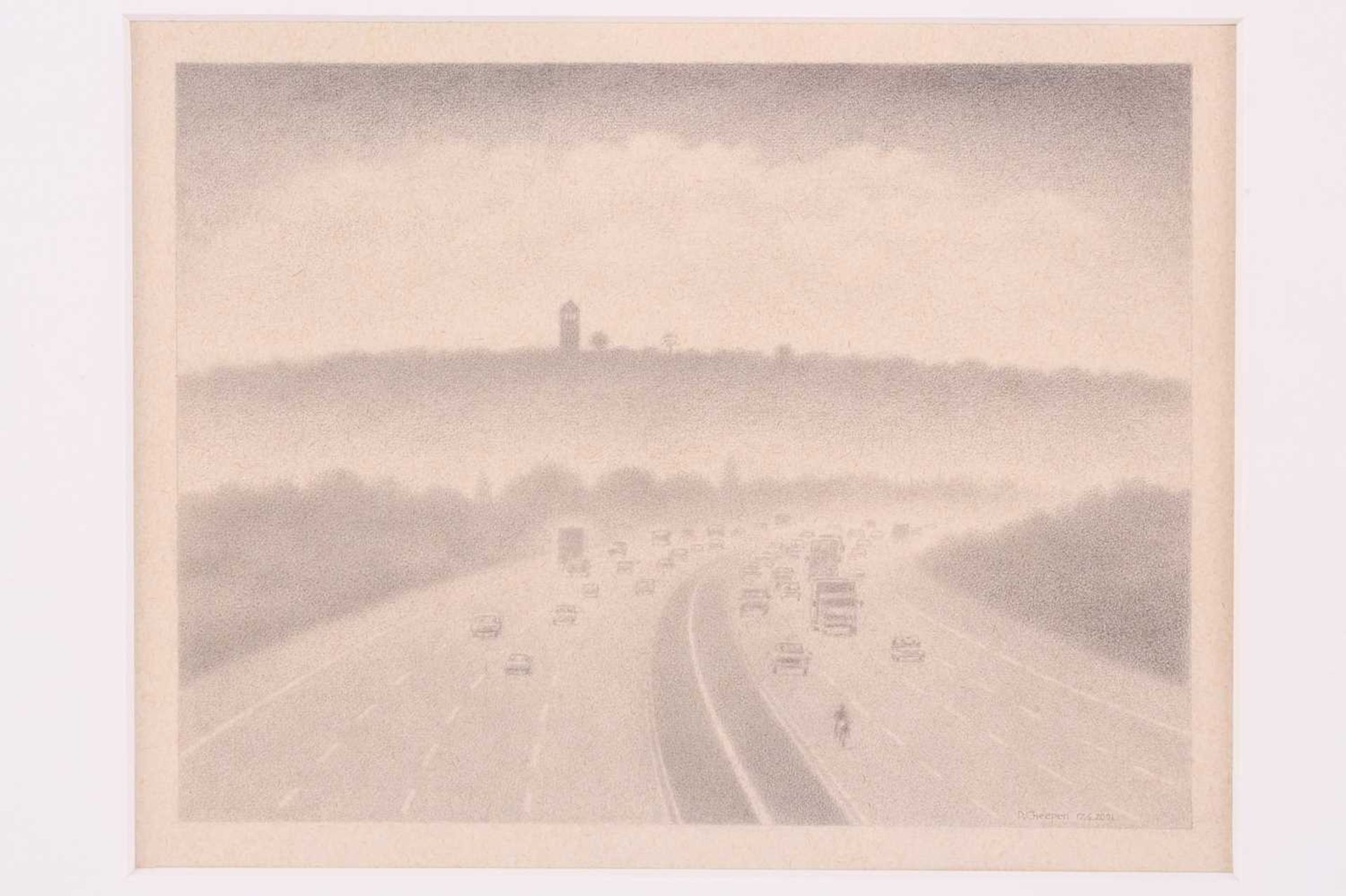 David Cheepen (b.1946) British, 'Spitfire over Stanmore' signed and dated 30/10/2002, pencil on - Image 3 of 12