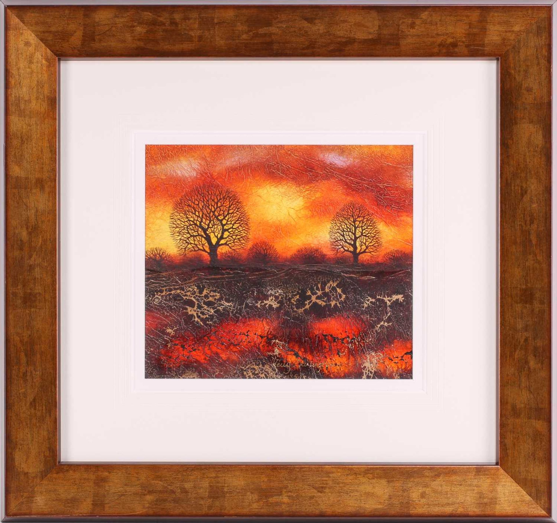 Kerry Darlington (b.1974), trees in an autumnal landscape, mixed media and resin on board, signed to - Image 2 of 10