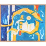 Art Derry (1930-1992) Trinidadian British, Abstract in blue and yellow, signed and dated 1987, oil