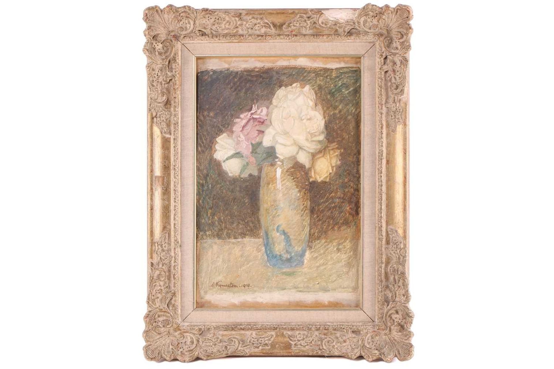 Arthur Kynaston (1904-1966) British, 'Study of Roses', oil on card, appears unfinished, signed to