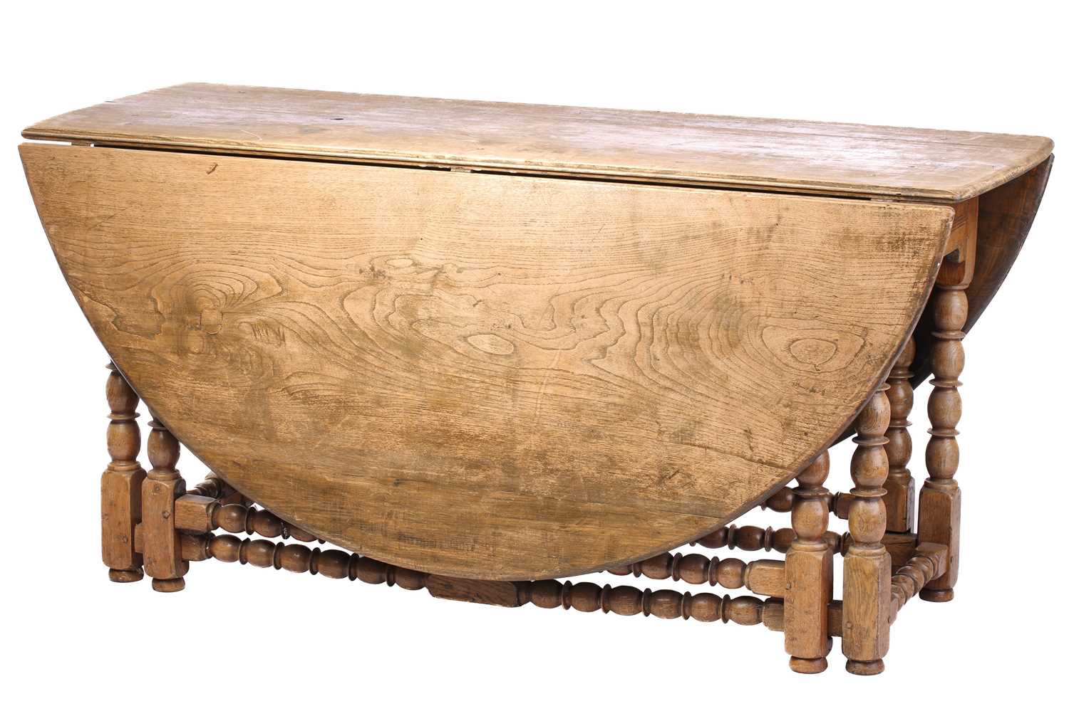 A late 17th-century style oval oak double gateleg table, 20th century with bobbin and blade turned - Image 2 of 8